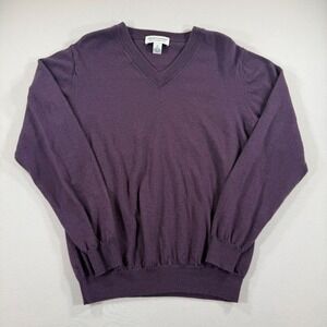 Pronto Uomo Mens Purple 100% Extra Fine Merino Wool V-Neck Sweater Size M